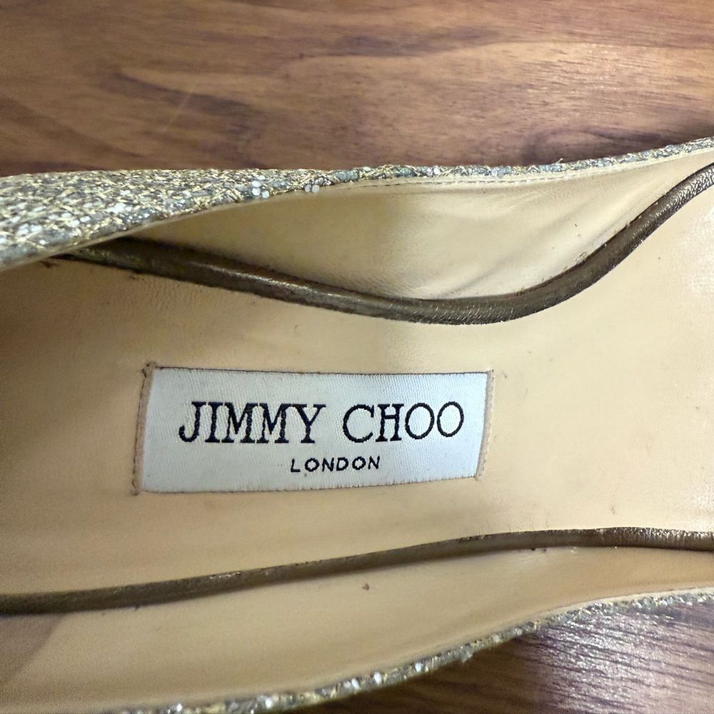 Jimmy Choo Isabel Metallic Gold/Champagne Glitter Peep Toe Pump. Size 38. - Picture 7 of 8